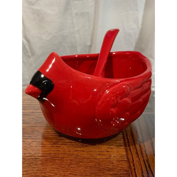 Red Ceramic Cardinal Serving Bowl With Matching Spoon By DEMDACO NWT - Picture 1 of 7